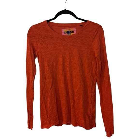 ATM Anthony Thomas Melillo Fiery Orange Long Sleeve Distressed hems Top - Picture 1 of 6